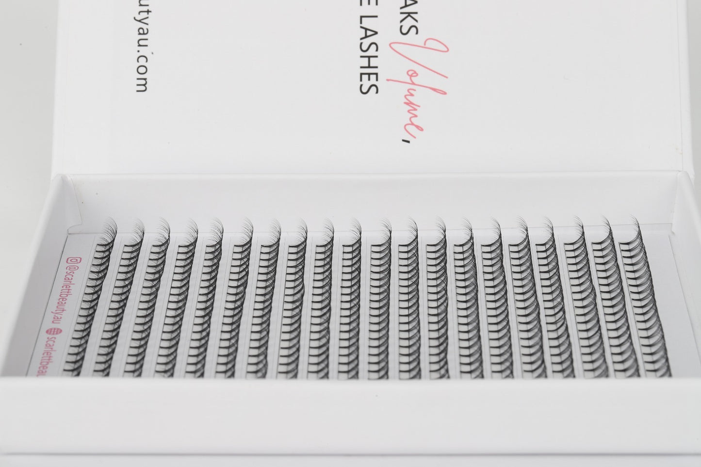 Scarlett Beauty 6D premade lash extension XL Trays ultra soft cashmere, Korean PBT fibre lashes for professional lash artists.