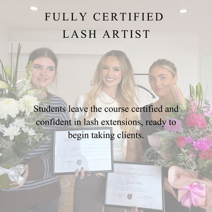 1:1 lash extension training course at scarlett beauty academy with instructor giving certificates to students