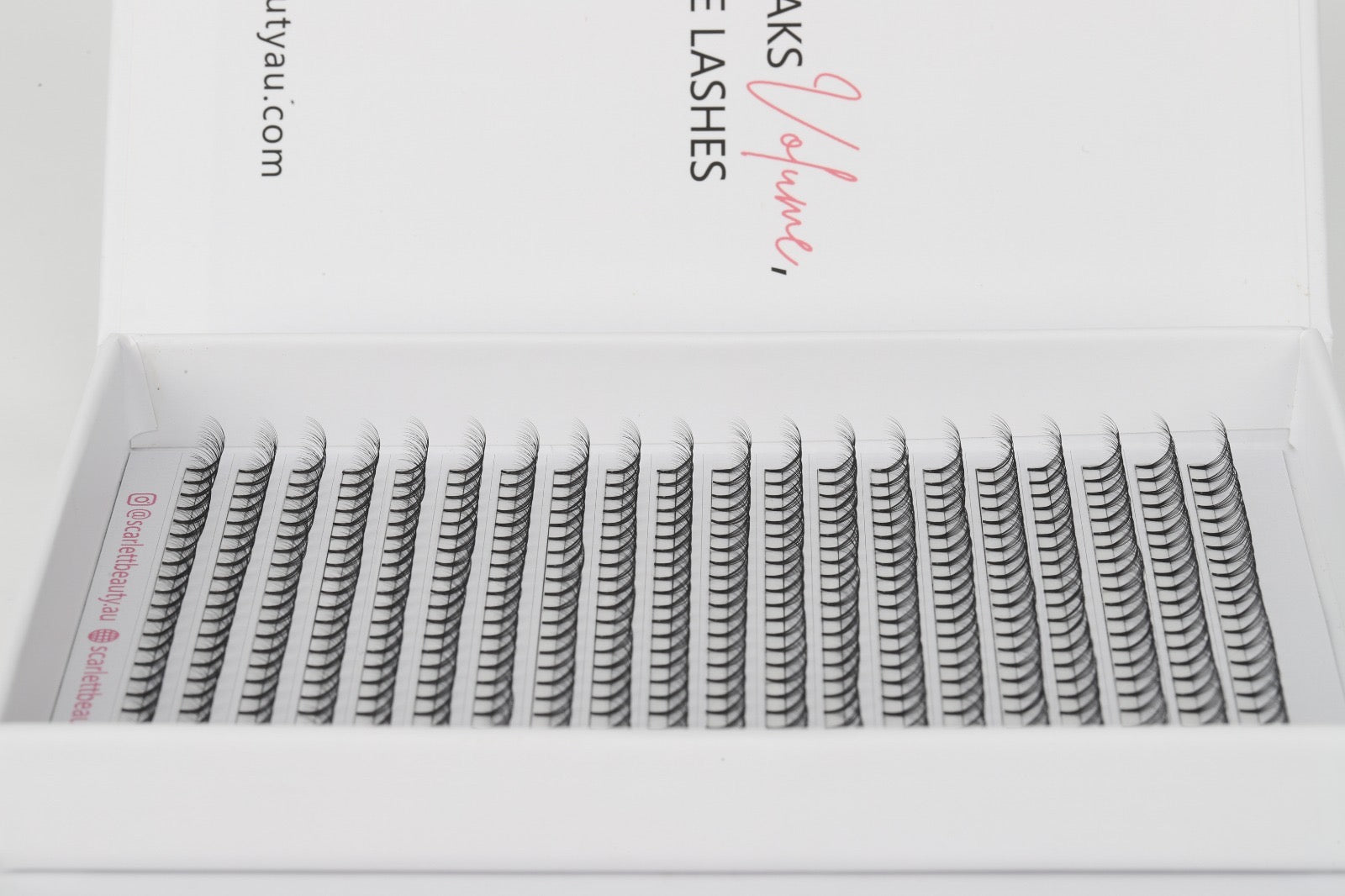 Scarlett Beauty 6D premade lash extension XL Trays ultra soft cashmere, Korean PBT fibre lashes for professional lash artists.