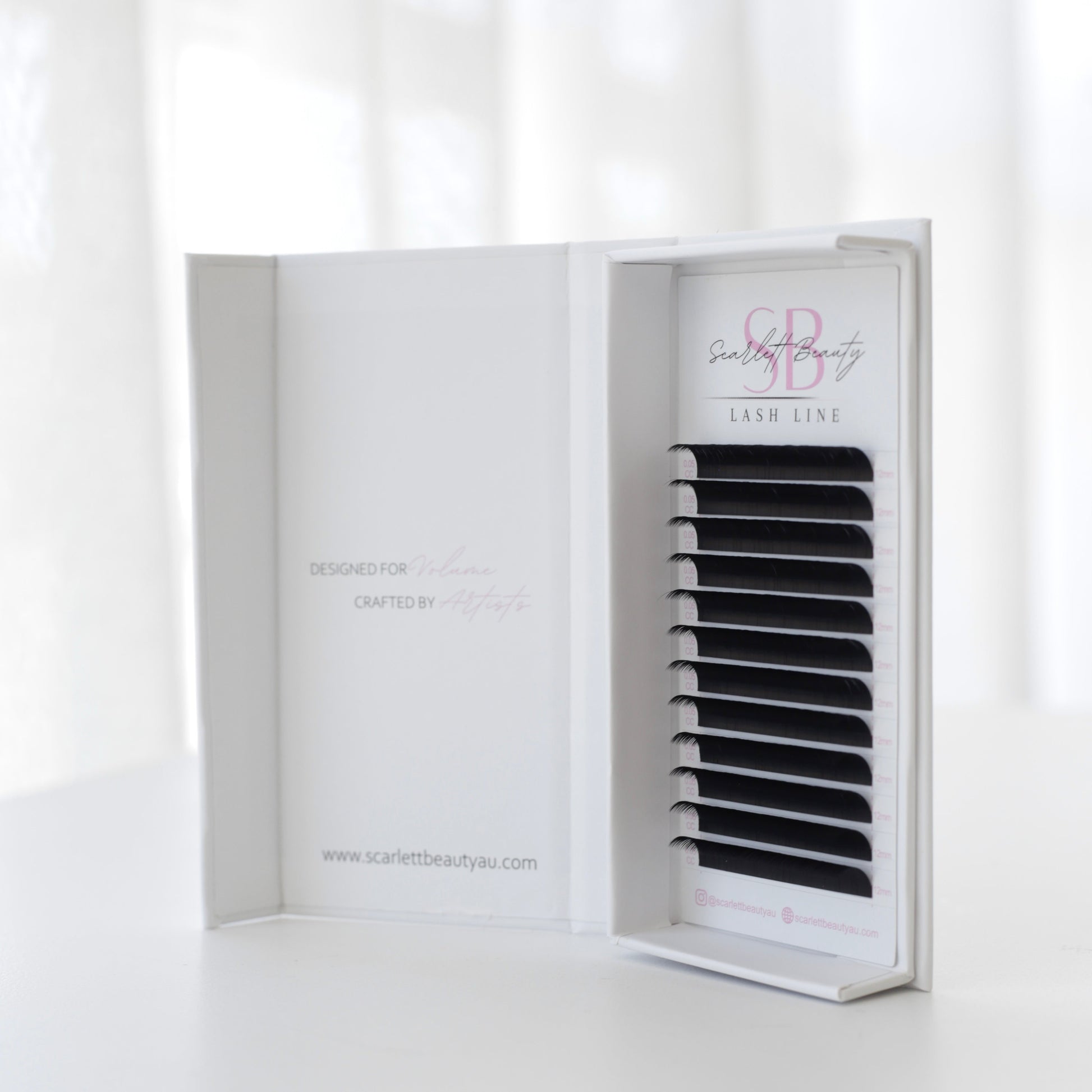 Scarlett Beauty Volume Cashmere Lash Extensions Trays- matte black cashmere lashes for handmade volume and custom sets for professional lash artists