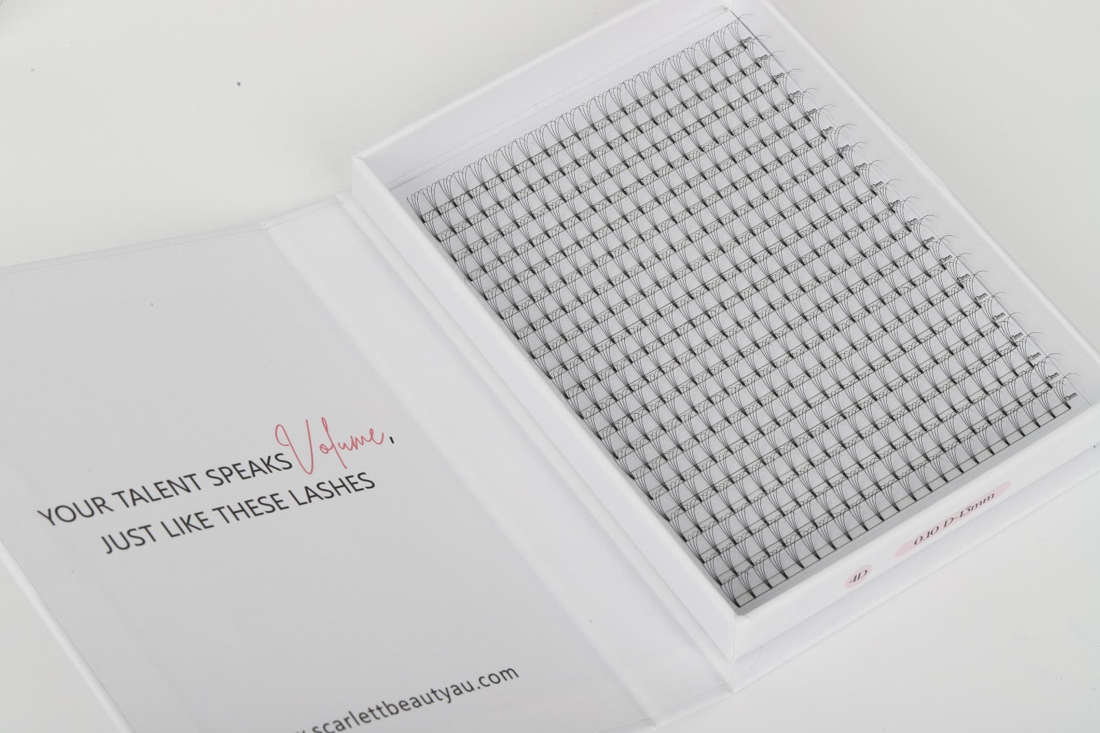 Scarlett Beauty 4D premade lash extension XL Trays ultra soft cashmere, Korean PBT fibre lashes for professional lash artists.